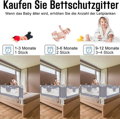 LARS360 200 cm Kinderbettgitter Bettgitter Fallschutz Sicherheitsgitter Höhenverstellbares Bett Abst