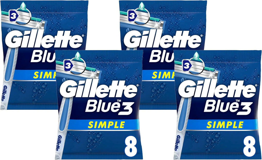 Gillette Blue 3 Simple Einwegrasierer Männer, 8 Rasierer mit 3-fach Klinge, fixierter Klingenkopf, F