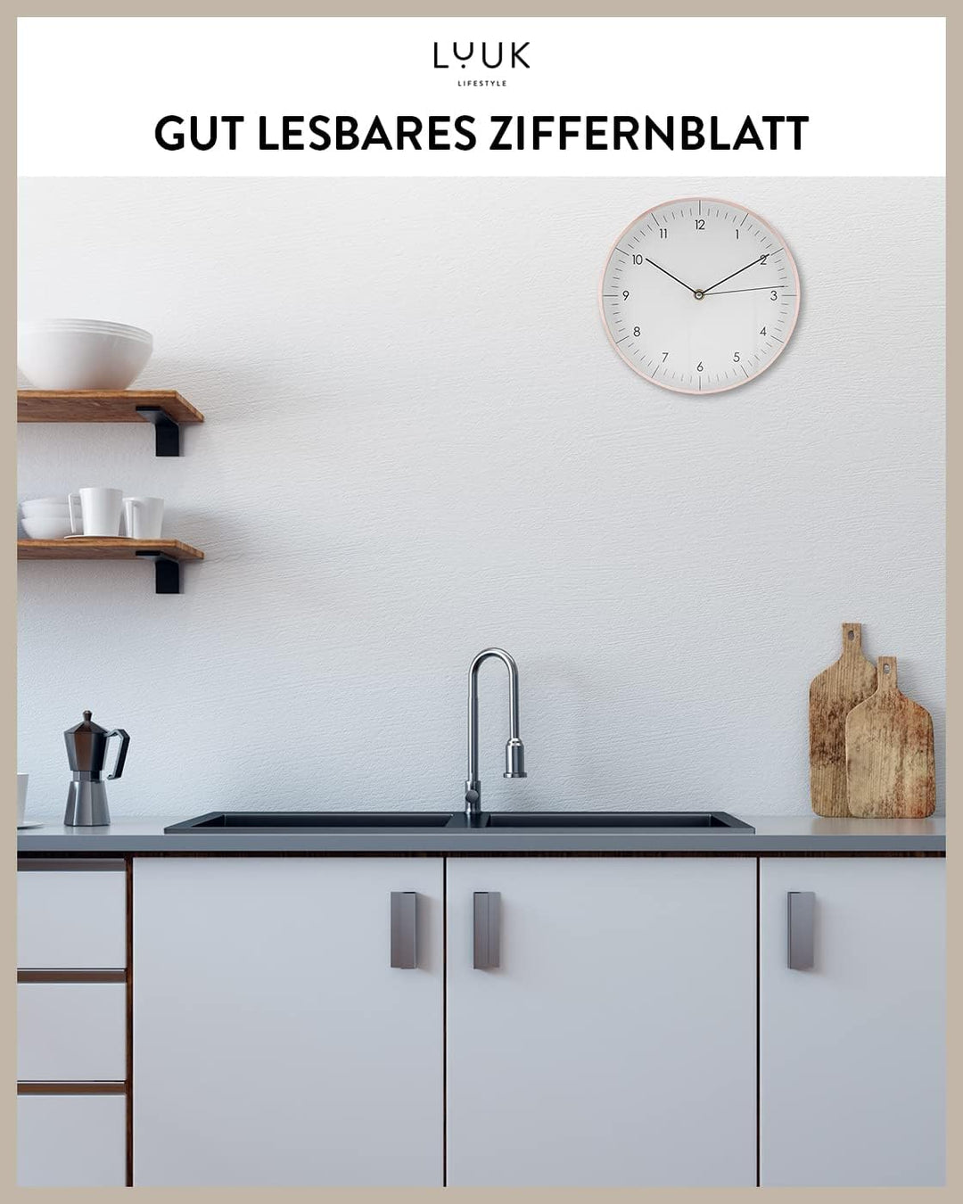 LUUK LIFESTYLE Grosse Quarz Wanduhr in nordischem Design, Küche, Kinderzimmer, Wohnzimmer, Diele, ge