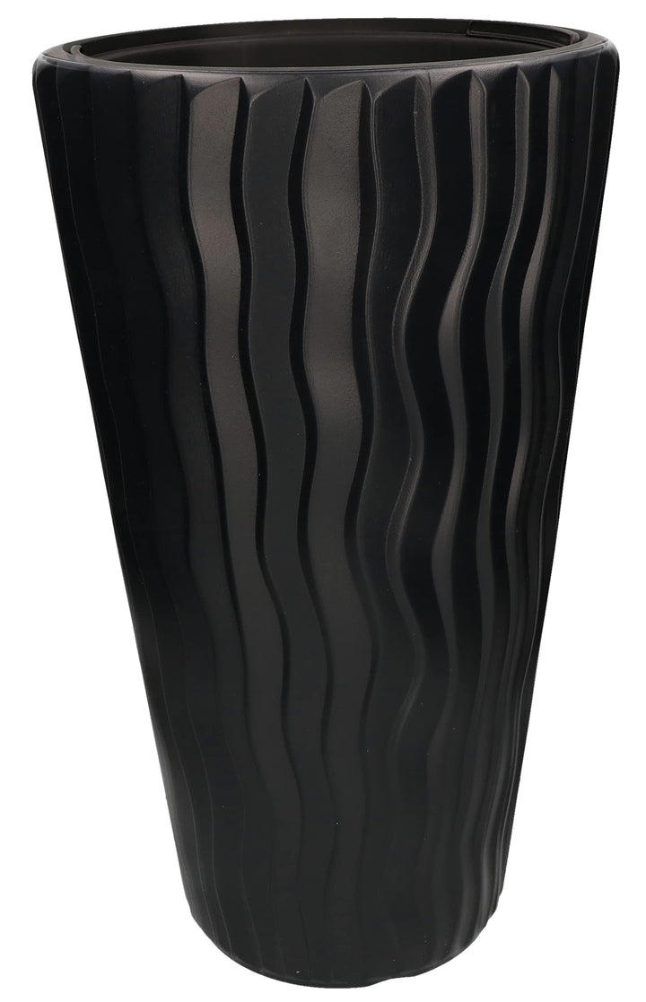 KOTARBAU® Blumentopf 30 x 52cm Anthrazit Slim Hoch 3D Welleneffekt mit Innentopf, Anthrazit