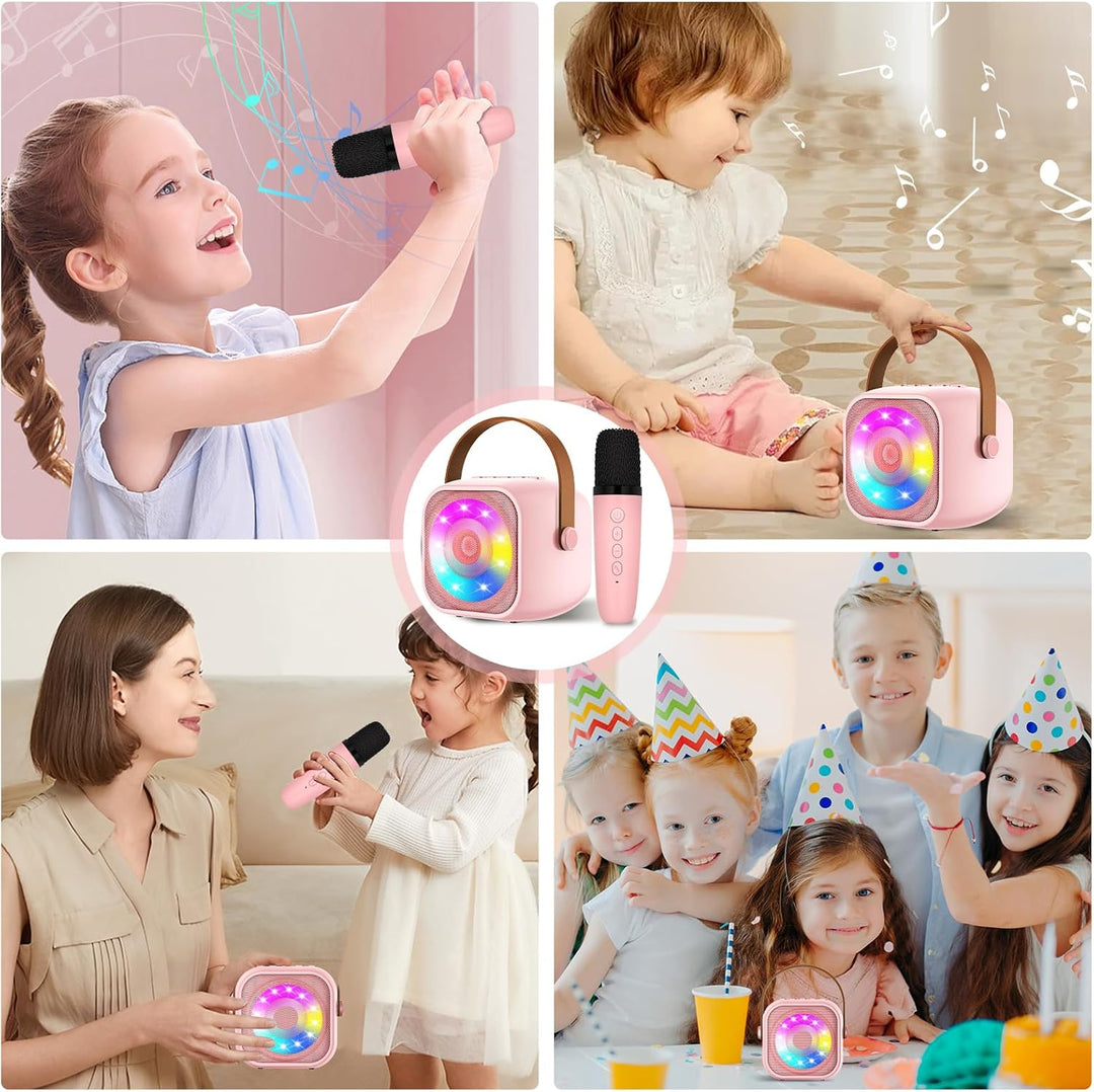 Karaoke Maschine mit 1 Drahtlosen Mikrofonen, Mikrofon Kinder Tragbare, Bluetooth Karaoke Pink-1Pack