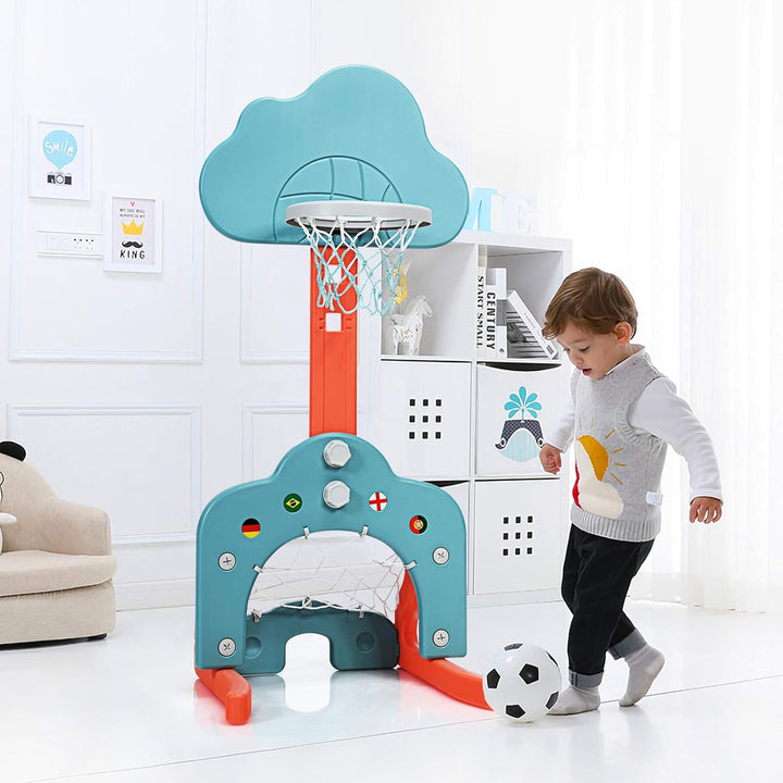 GOPLUS 3-in-1 Kinder Spielplatz, Basketballkorb &amp; Fussballtor &amp; Golfspiel, Höhenverstellbarer Basket