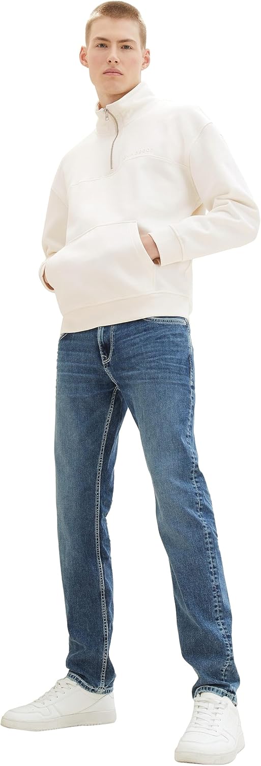 TOM TAILOR Denim Herren Piers Slim Jeans mit Stretch 36W / 34L 10119 - Used Mid Stone Blue Denim, 36