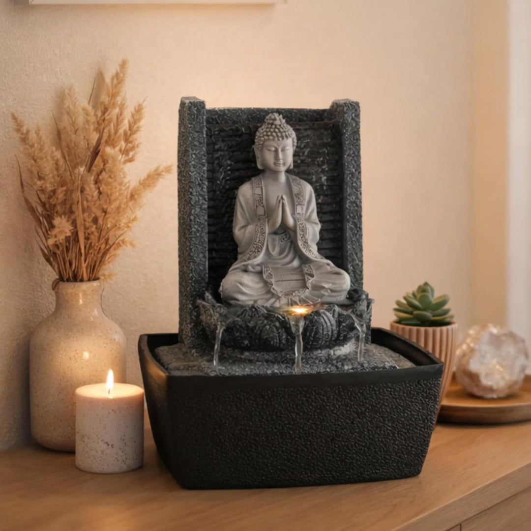 Zen Light scfrb1 Zimmerbrunnen Mauer Buddha Gebet Dunkelgrau/Schwarz 20 x 15 x