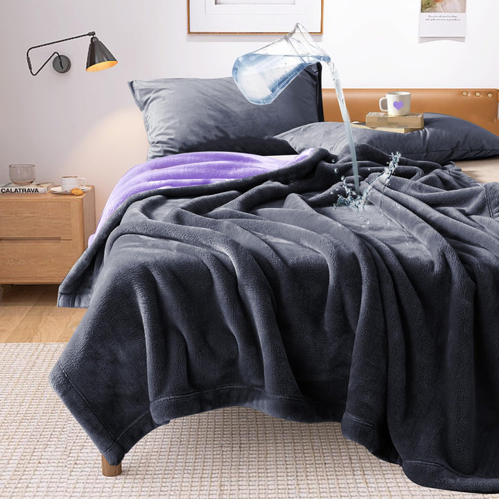 YISURE wasserdichte Decke Grau 200x150 cm für Erwachsene, Waschbar Grau und Lila Decken für Erwachse