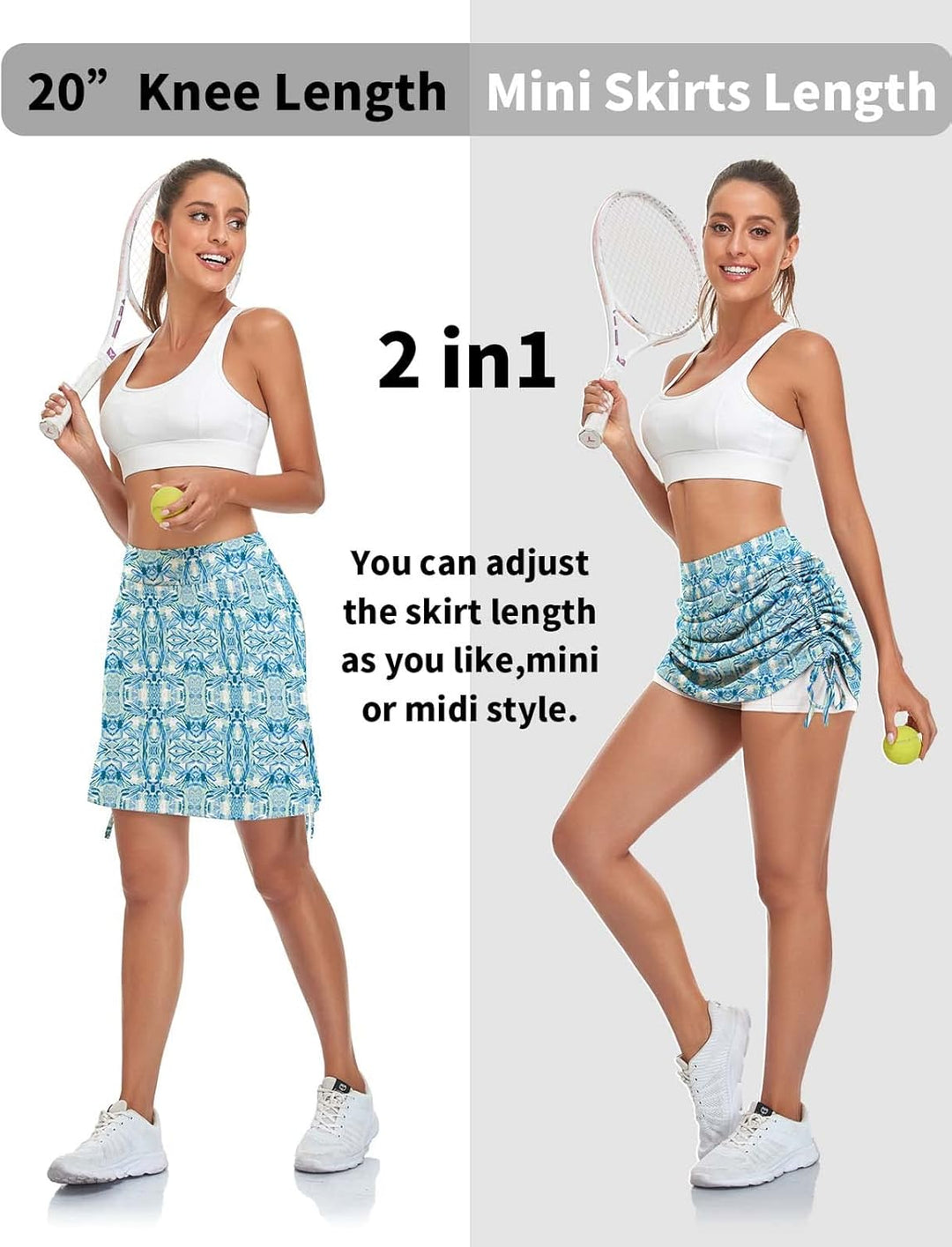 Soneven Hosenrock Damen Knielang Kurz Tennisrock Wanderrock Damen mit Innenhose Sport Rock Tennis Sk