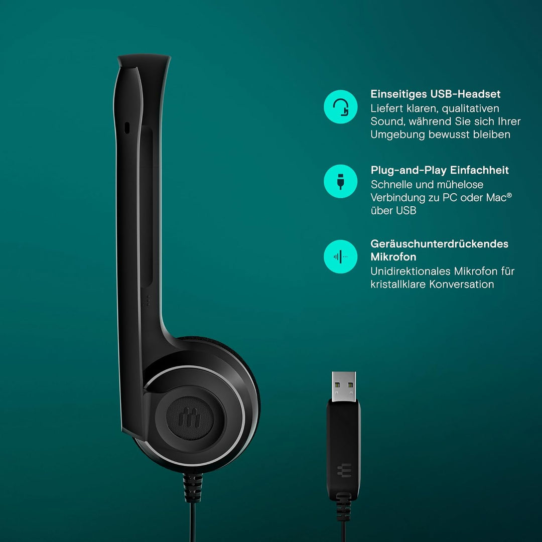EPOS PC 7 USB Monaurales USB-Headset mit kristallklarem Sound, Plug-and-Play für PC und Mac, leicht