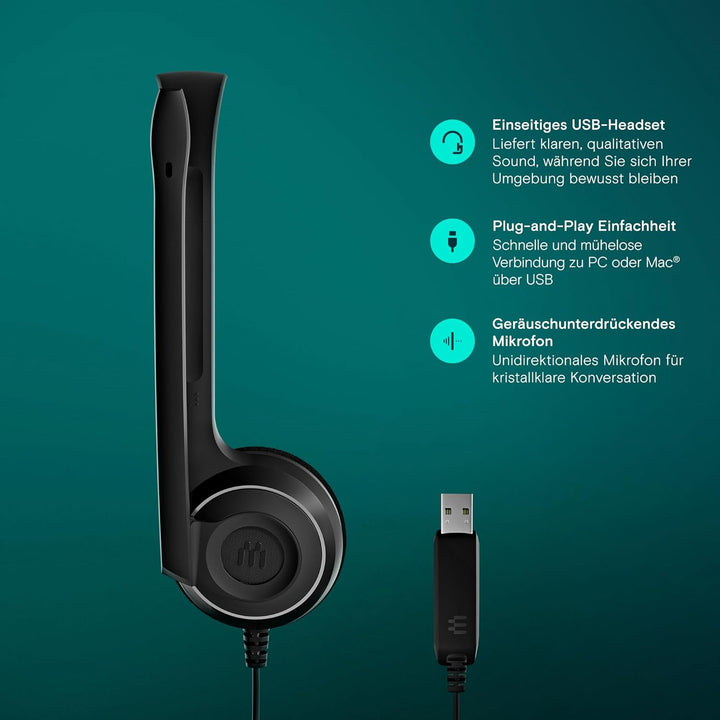 EPOS PC 7 USB Monaurales USB-Headset mit kristallklarem Sound, Plug-and-Play für PC und Mac, leicht