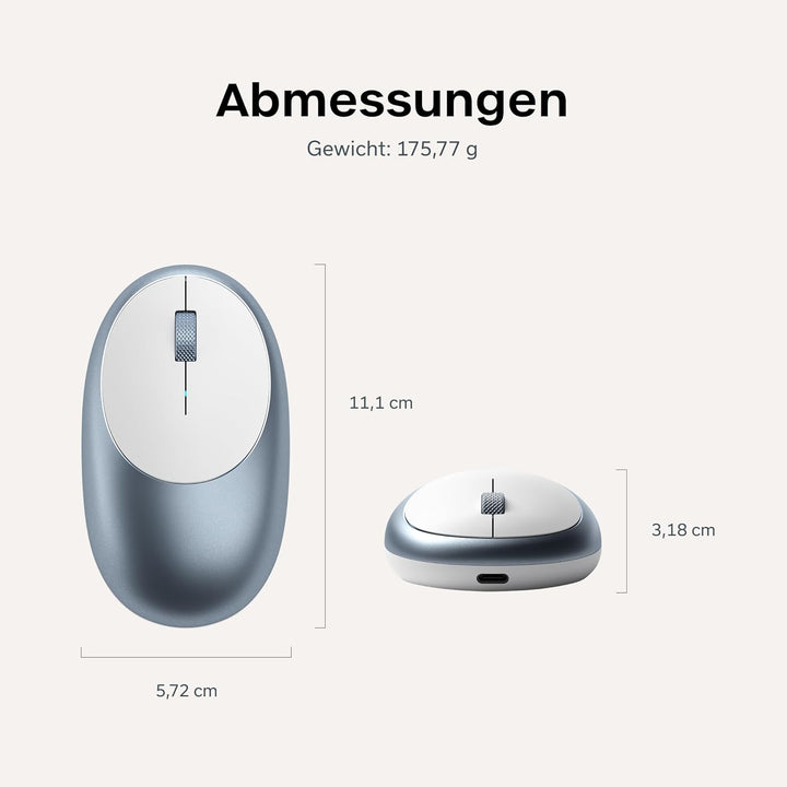 SATECHI M1 Kabellose Bluetooth Computermaus, 1200 DPI Maus, USB-C wiederaufladbarer Akku, kompakt &