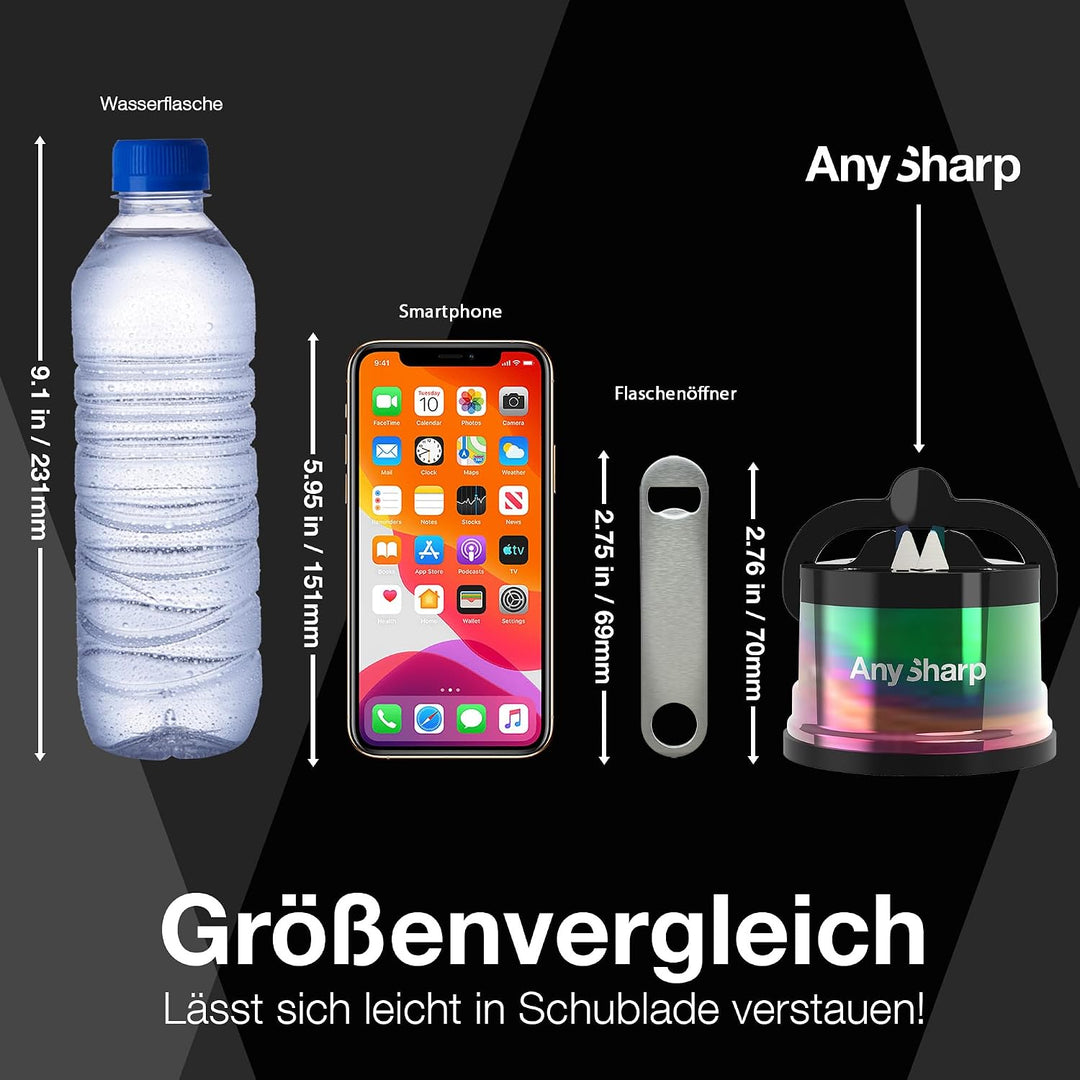 AnySharp Pro Metall Messerschärfer, Freihändige Sicherheit, PowerGrip Saugnapf, Schärft alle Küchenm