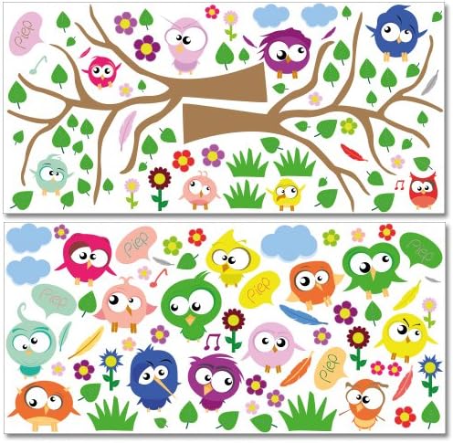 Wandkings Crazy Birds Wandsticker Megapack Set, 143 Aufkleber, Gesamtfläche 260 x 70 cm