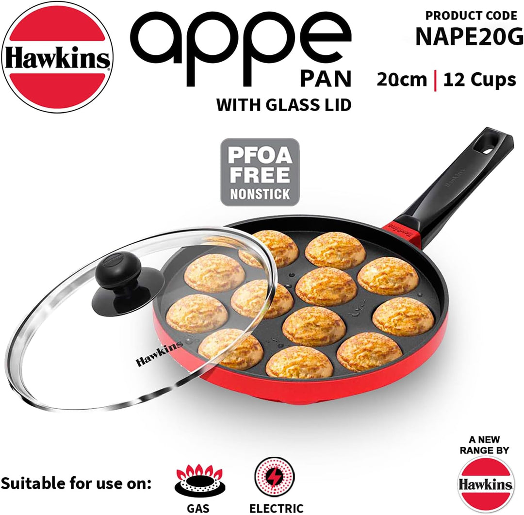 HAWKINS Antihaft-Appe-Pfanne mit Glasdeckel, 12 Tassen, Durchmesser 22 cm, Schwarz (NAPE22G), Standa