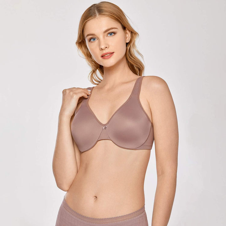 DELIMIRA Damen Minimizer BH mit Bügel Grosse Brüste Starker Halt Seamless Tshirt BHS Soft 75B Mochac