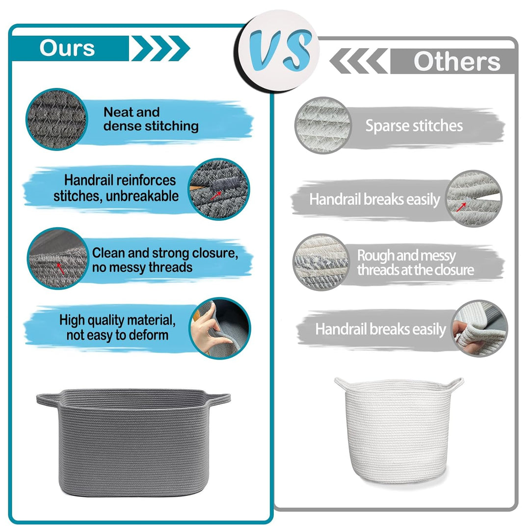 Baumwollseil Aufbewahrungskorb Square(63L, Dunkelgrau), Aufbewahrungskorb Kinder mit Griffen, Korb A