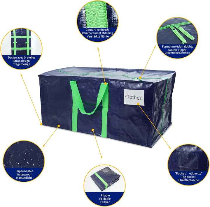 VOUNOT 5 Stück Umzugstaschen Gross, Faltbare Aufbewahrungstasche mit Stabilen Griffen und Rucksackgu