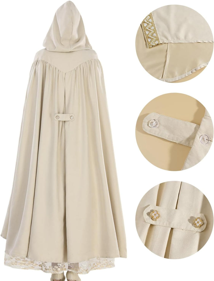Fiamll Mittelalter Umhang Damen Kapuze Mantel mit Manschette Einfarbige Trenchcoat Renaissance Vampi