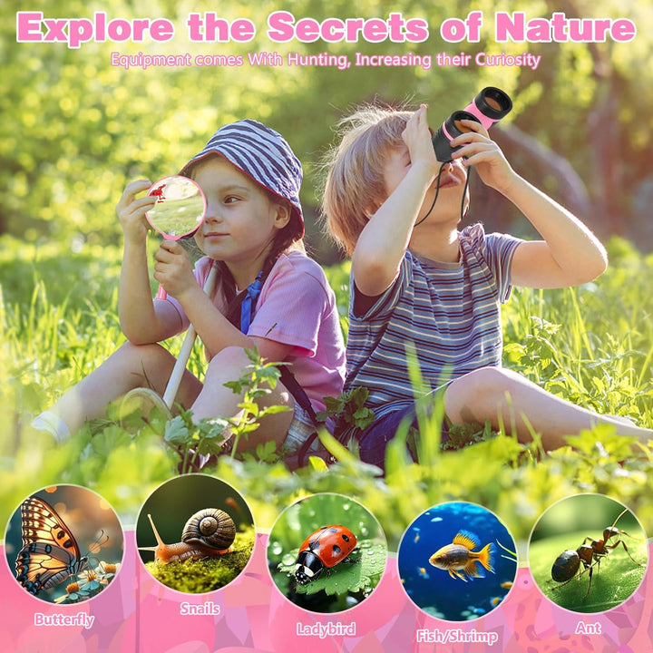 23 Pcs Forscherset für Kinder, Entdecker Set mit Fernglas für Kinder, Becherlupe, Insektenfänger, Sc
