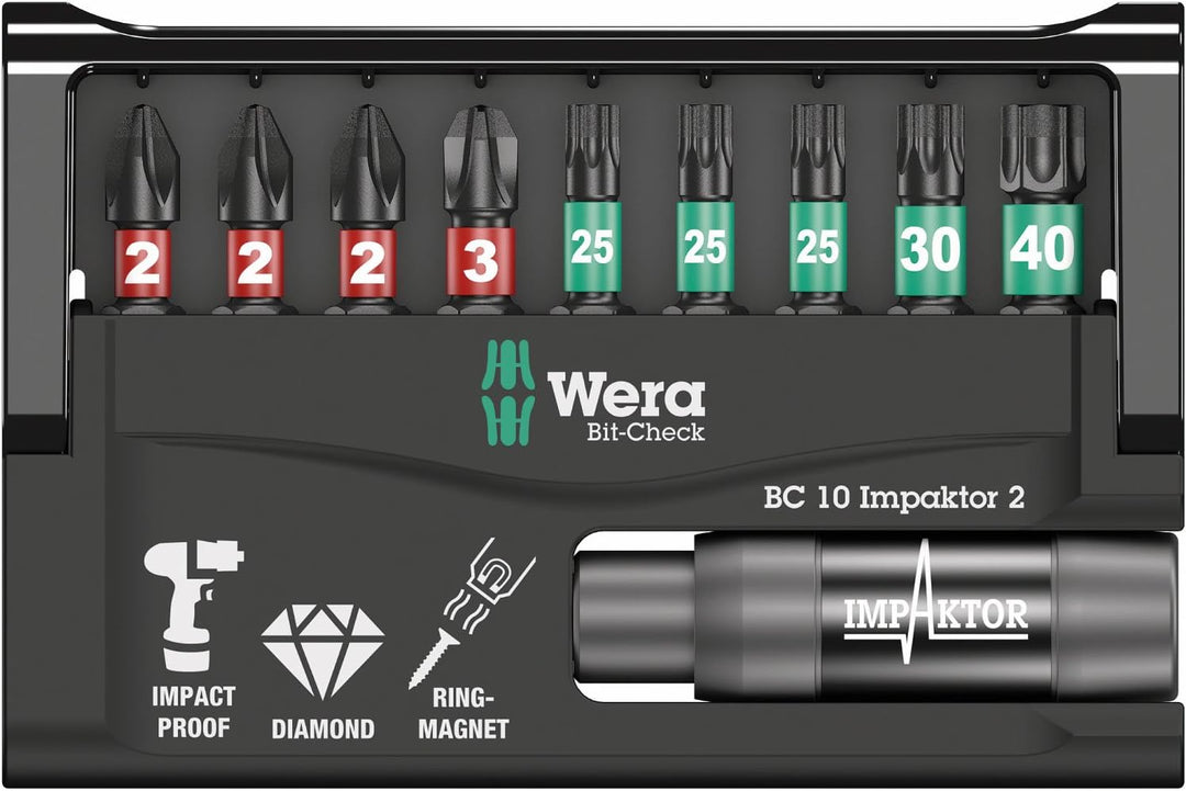 Wera Bit-Sortiment, Bit-Check 10 Impaktor 2, 10-teilig, 05057682001 Bit-Check 10 Impaktor 2 Single