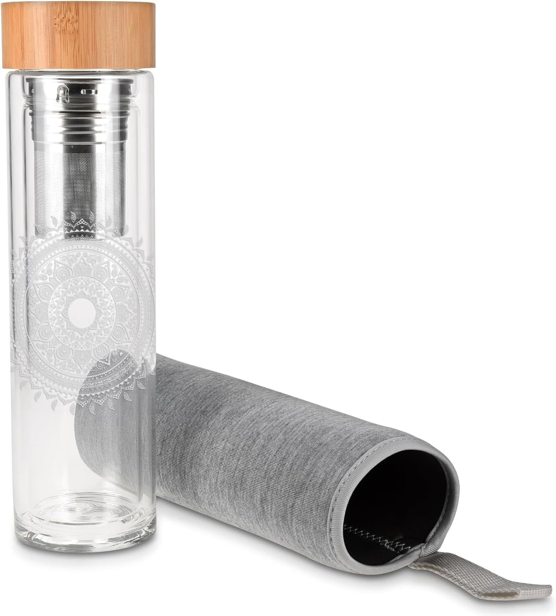 Navaris Teeflasche aus Glas mit Sieb - 500ml Tee Flasche Teekanne to go - Trinkflasche Indische Sonn