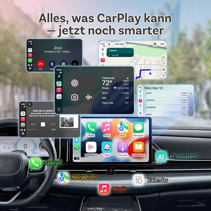 (2025 Aktualisiert) OTTOCAST Kabelloser CarPlay & Android Auto Adapter 2-in-1, Ottocast Mini Slim fü