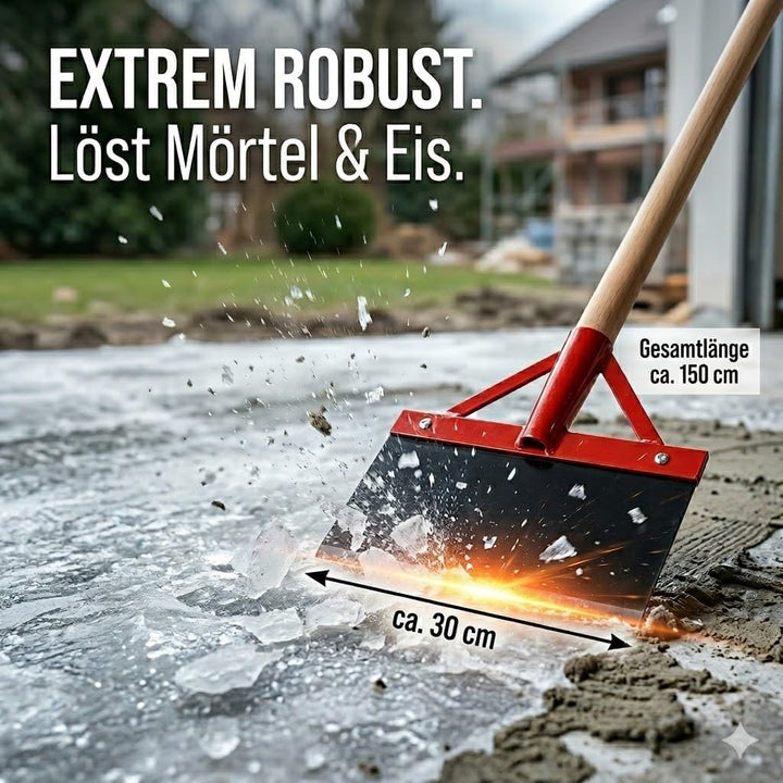 Stossscharre 30 cm mit Buchenholzstiel 130 cm | Federstahlblatt mit Strebe 300 mm breit| Bodenscharr