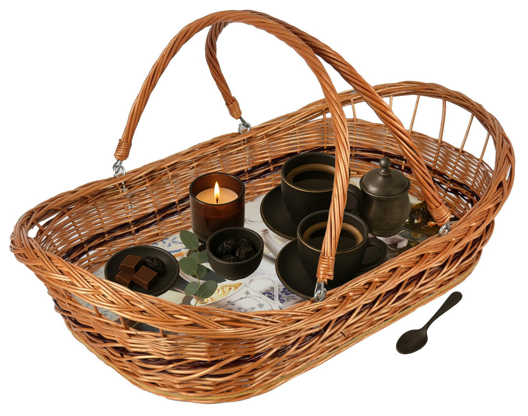 Tablett mit Henkel klappbar Motiven zur Auswahl!! 60cm! Weide Serviertablett (Kaffee Hell), Kaffee H
