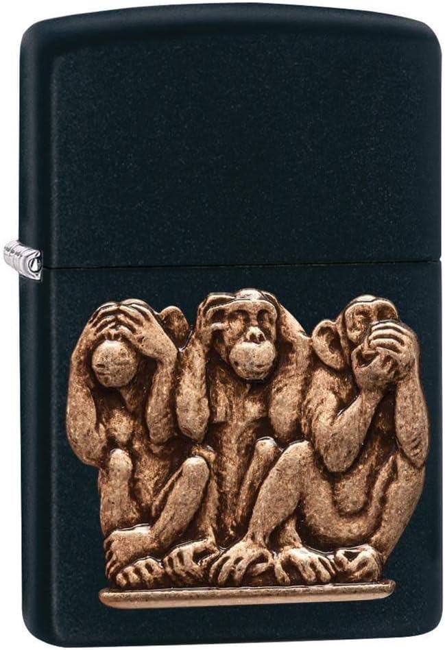 Zippo 29409 Three Monkeys Benzinfeuerzeug, Messing, Black Matte, 1 x 6 x 6 cm