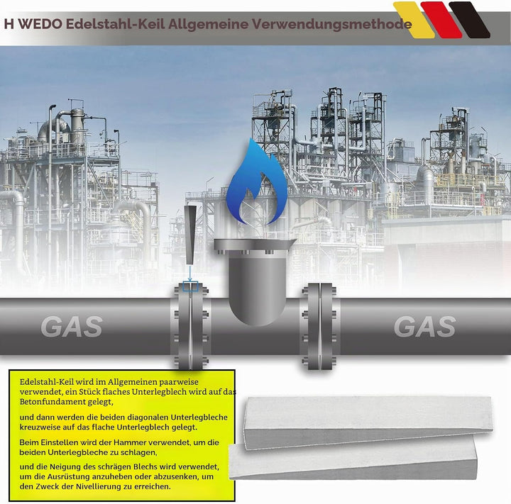 WEDO Edelstahl Flanschkeil,50 x 10 x 100mm,Keil für Rohrverschraubung,Schweisswerkzeug,Metallflansch