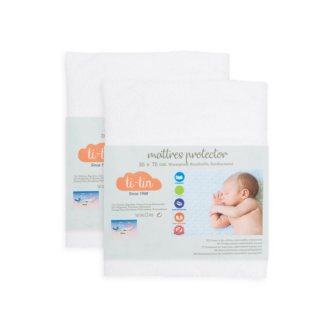 Matratzenschoner aus Baumwolle für Babykrippe | 35 x 75 cm | Wasserdicht |Atmungsaktiv | mit Gummi v