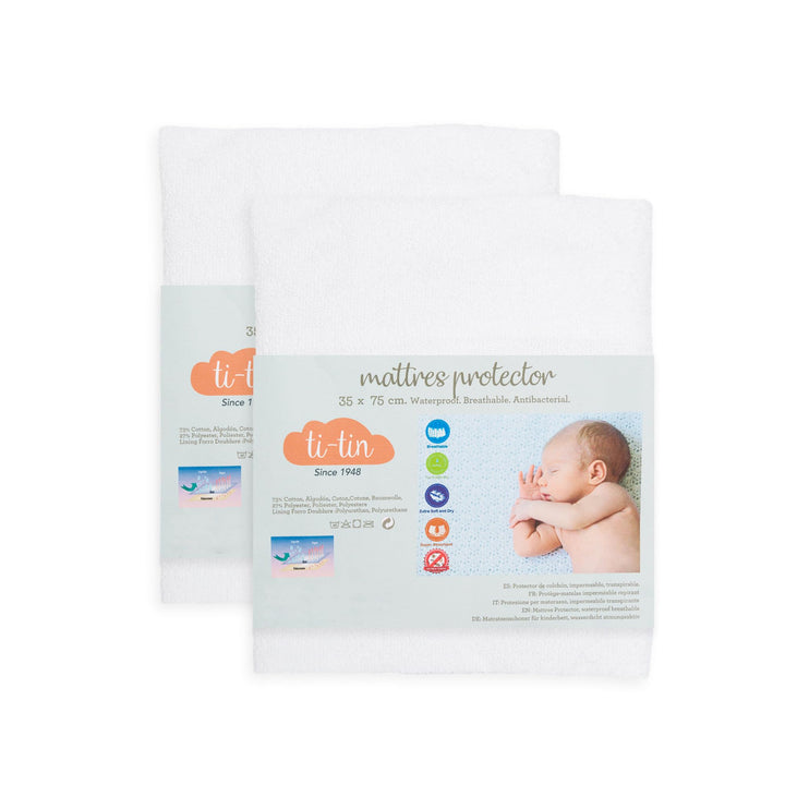 Matratzenschoner aus Baumwolle für Babykrippe | 35 x 75 cm | Wasserdicht |Atmungsaktiv | mit Gummi v
