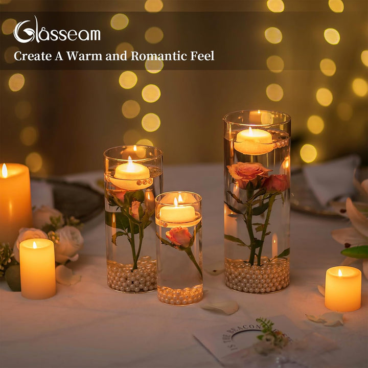 Glasseam Deko Vase Glas Zylinder Tischdeko 3 Stück/Satz Blumen Vasen Set Modern Glasvase Rund Glaszy