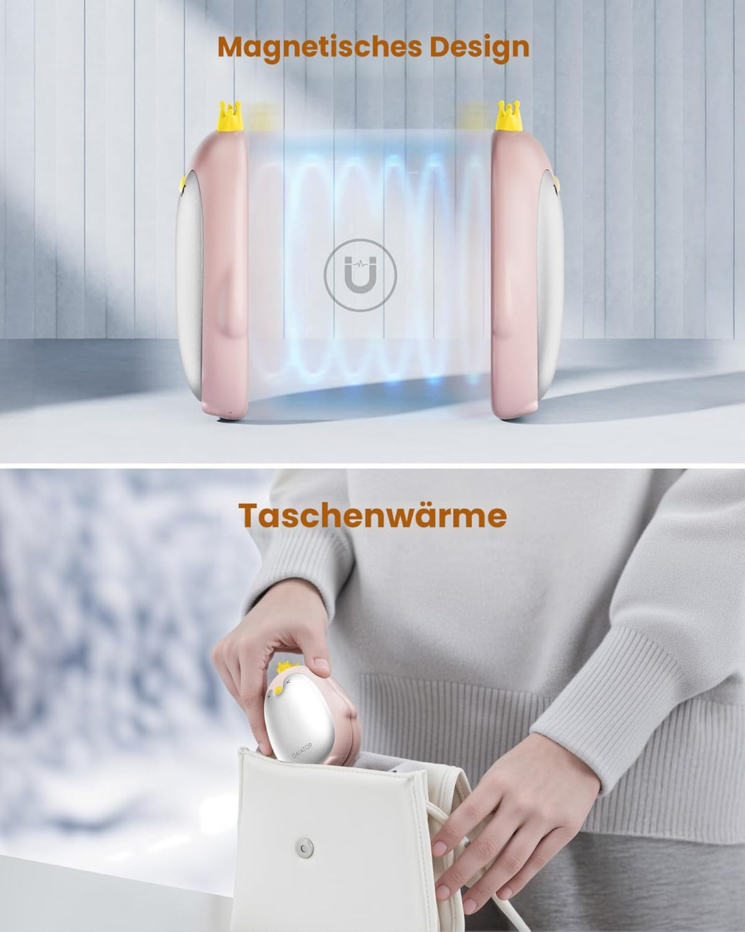 Gaiatop Handwärmer Elektrisch, 2er-Pack 3 Heizmodi Magnetisch Tragbar Taschenwärmer Wiederverwendbar
