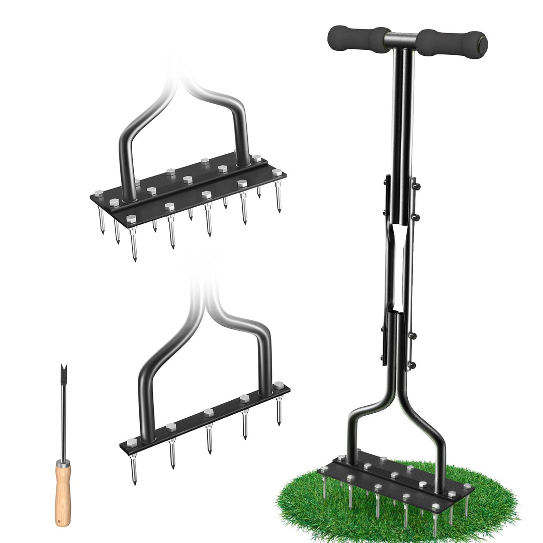 SUNEOWALY Rasenlüfter, Aerifizierer für Rasen, 2-in-1 Rasenbelüfter Rasenspecht für Verdichtete Böde