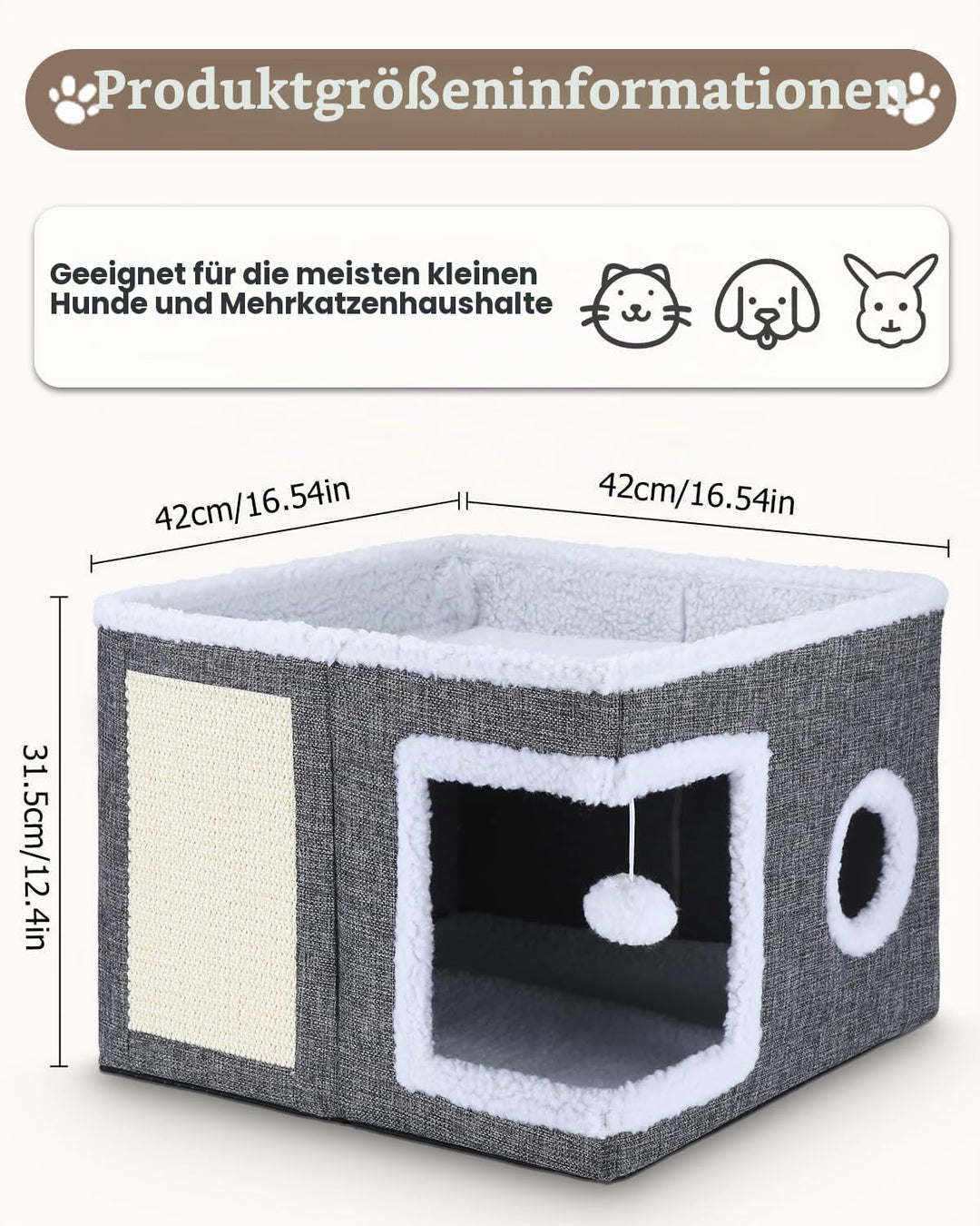 Katzenhaus Indoor Faltbare, Katzenbetten, katzenhöhle, Waschbare katzenhaus, mit einem hängenden Spi