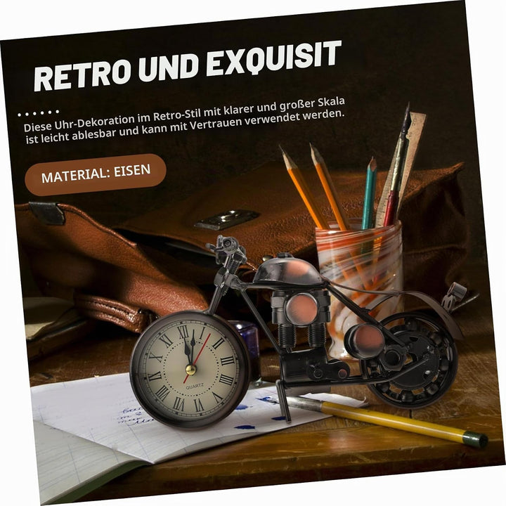 VALICLUD Vintage Motorrad Tischuhr Aus Robustem Eisen Dekorative Uhr Und Stilvolles Modell Für Büro