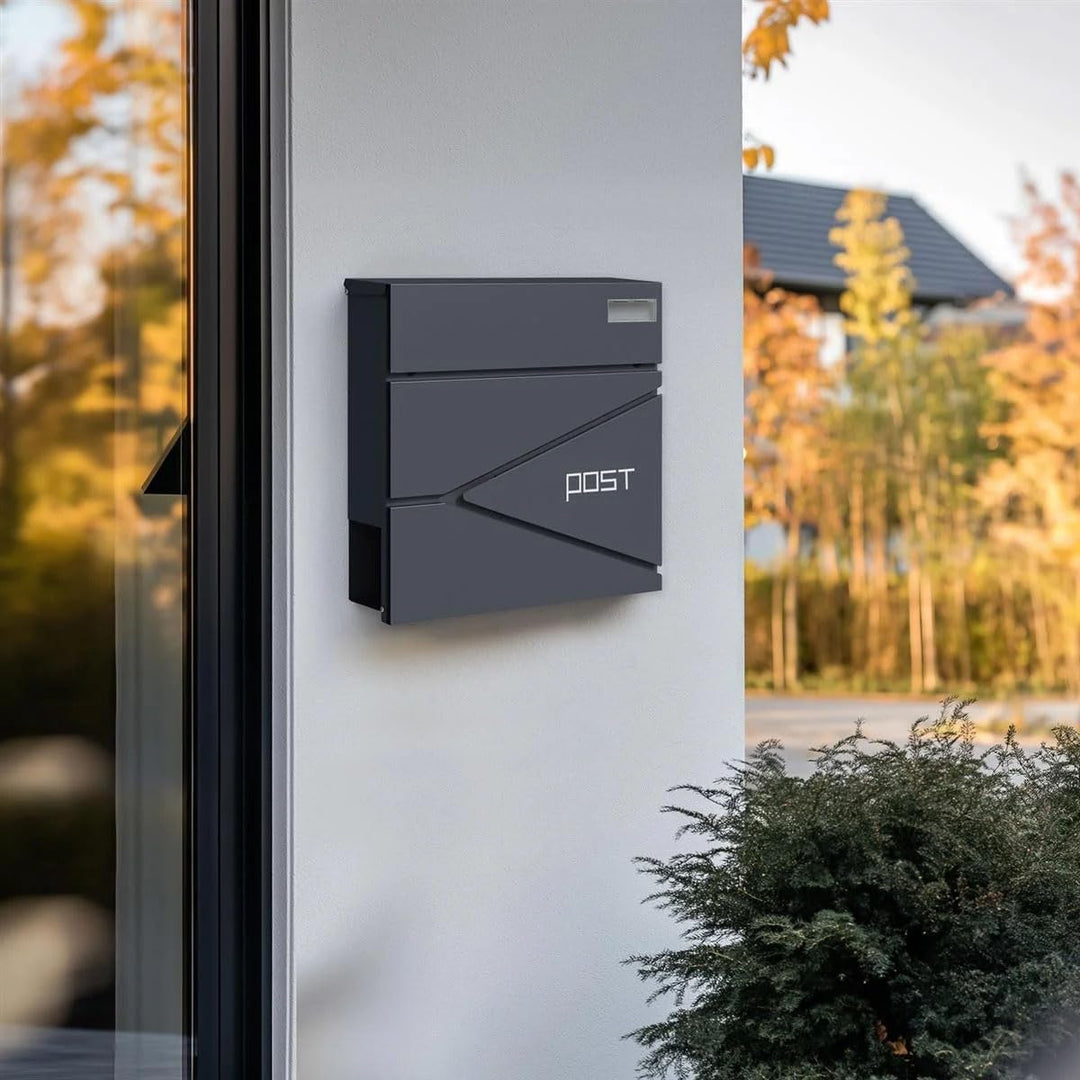 SCHARTEC® Design Briefkasten SPB-3 anthrazit mit Zeitungsfach modern & gross Wandbriefkasten Postkas