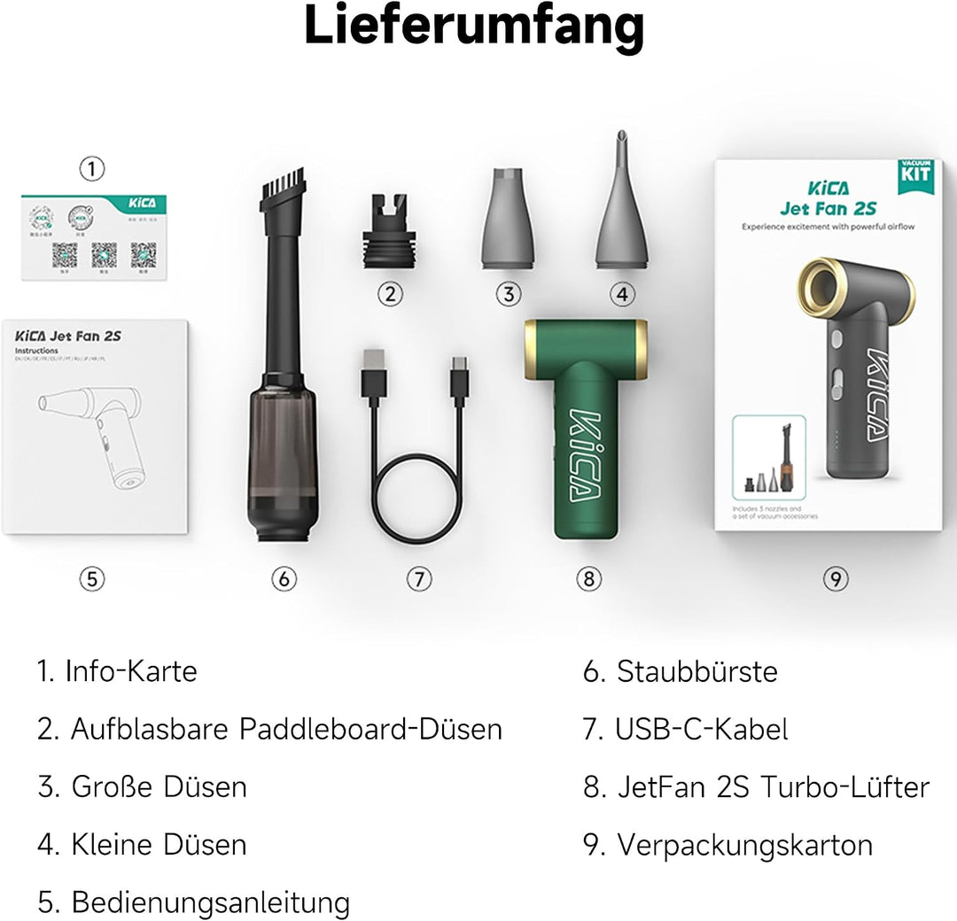 Kica JetFan 2S Kit - Elektrischer Air Duster – Metallgehäuse, 117.000 U/min, stufenlose Steuerung &