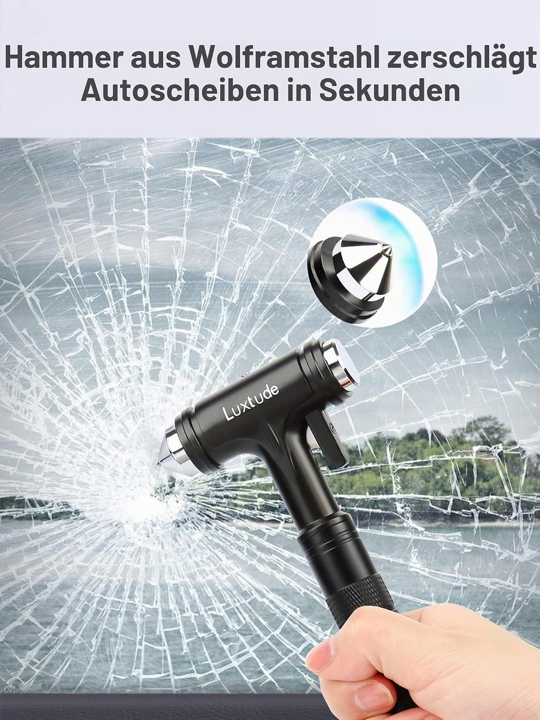 Luxtude Auto Nothammer, Upgrade Gurtschneider Notfallhammer, Glasbrecher Nothammer mit Gurtschneider