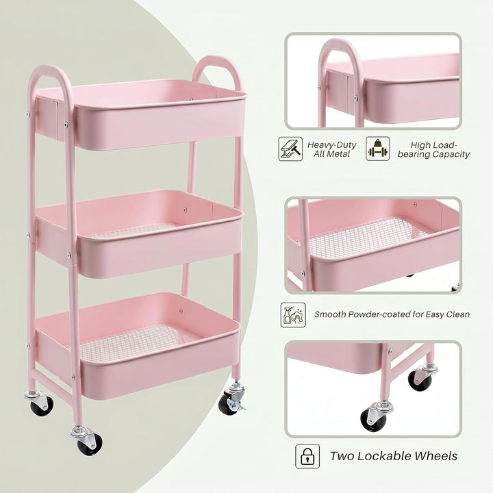 DOEWORKS Aufbewahrungswagen 3-Etagen Metall Utility Cart Rollwagen Organizer Wagen mit Rädern für Kü