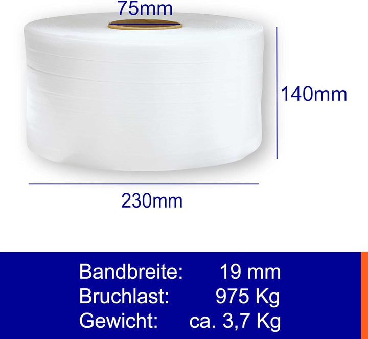 Europack24 1 Rolle 19mm Polyester Kraftband | 975kg Bruchlast | 400m Bandlänge | Polyesterband für o