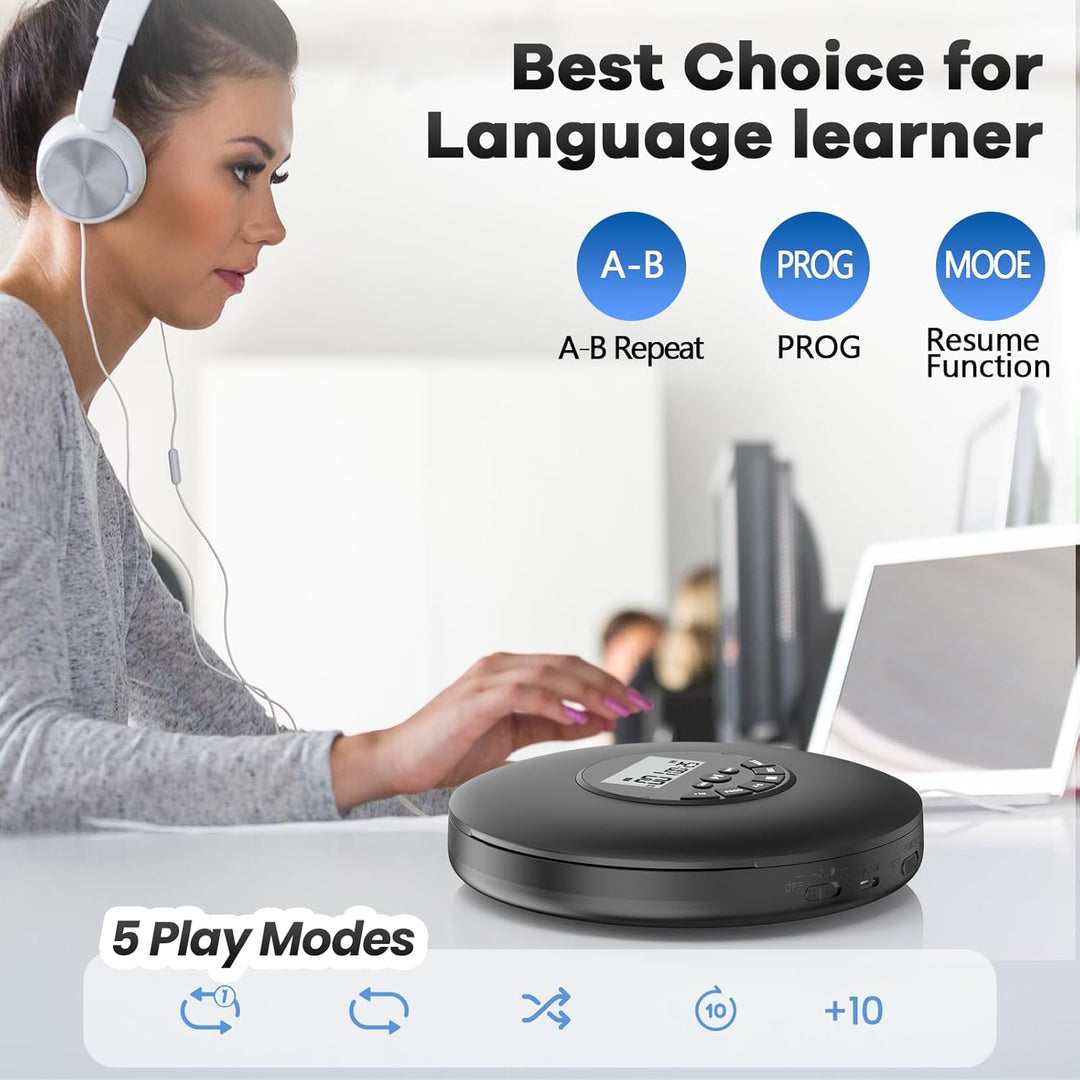 Arafuna Tragbarer CD Player-Compact Discman CD Player-Persönlicher Musik-Player mit CD-R, CD-RW Wied