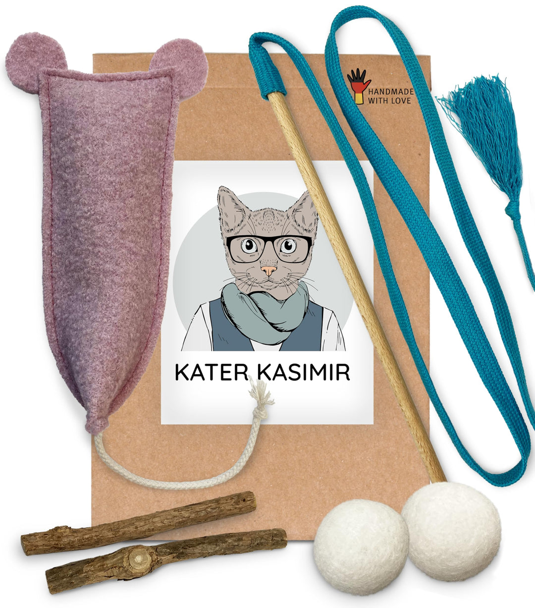 Katzenspielzeug Set aus Naturmaterial – Interaktives Katzenspielzeug für Wohnungskatzen – Katzenange