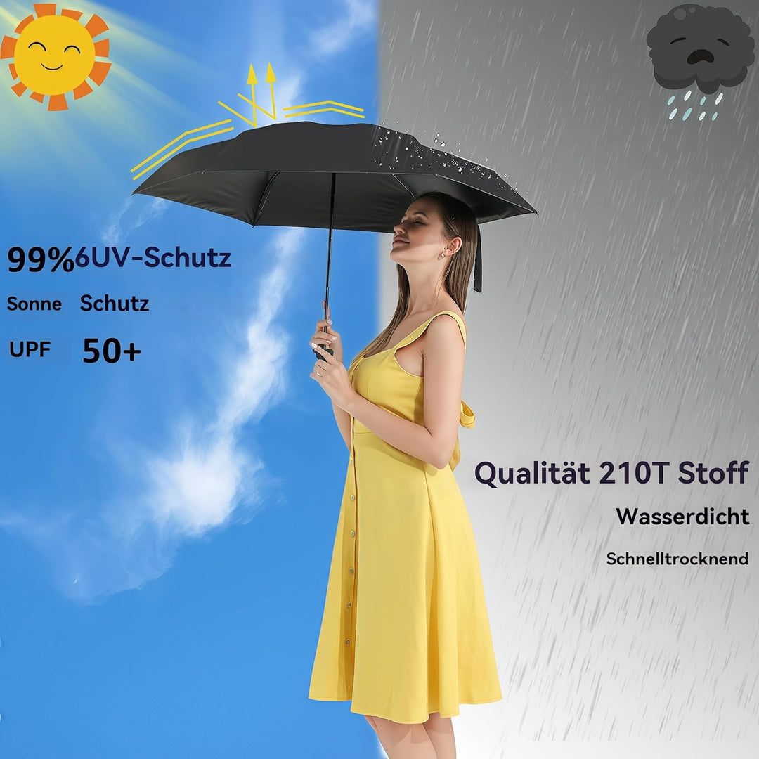 BAODINI Reise-Mini-Regenschirm für Geldbörse mit Etui, klein, kompakt, UV-Schutz, sonnenleicht, klei