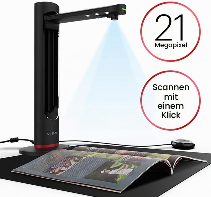 Viisan K21 Dokumenten-&amp; Buchscanner Max Scanbereich A3. 21MP Sensor Buch-Doppelseiten Glätten &amp; Auft