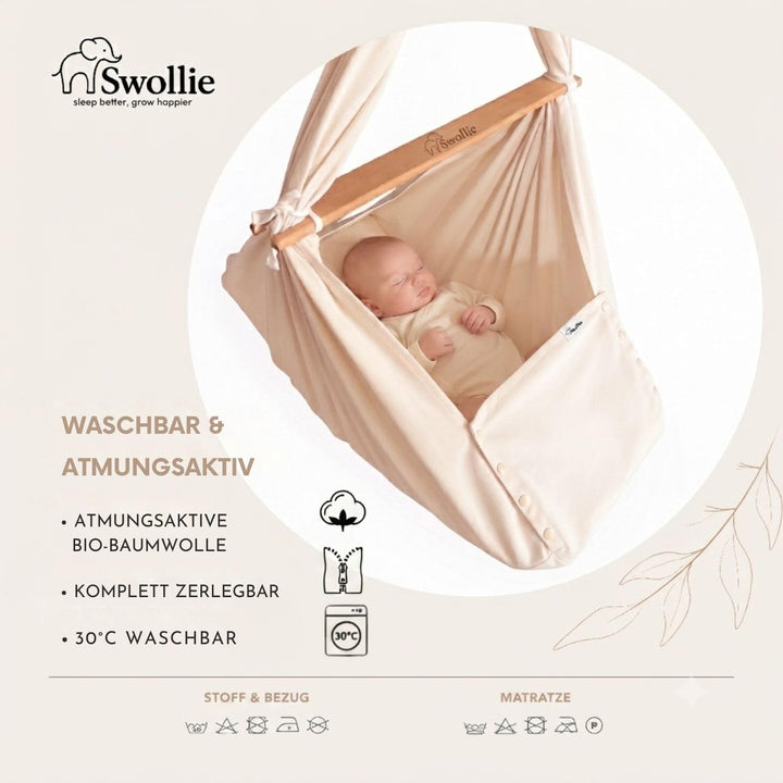 Premium Federwiege beige | für Babys ab Geburt bis 15 Kg | Bio-Baumwolle