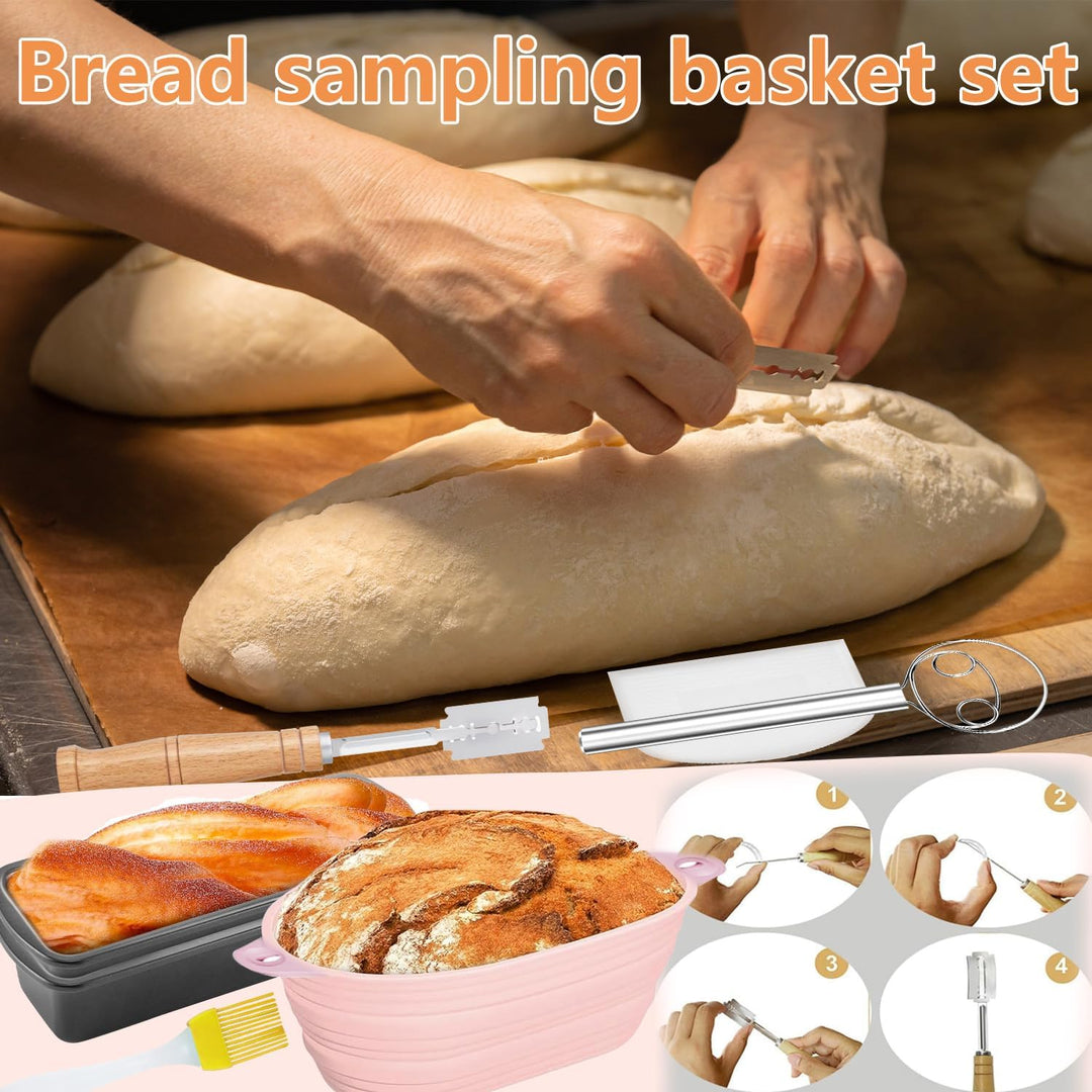 Brotbackform Kasten 29x13x6cm 2 Pieces,Gärkörbchen Oval 1 Piece,Brot Backen Zubehör,Kastenform Kuche