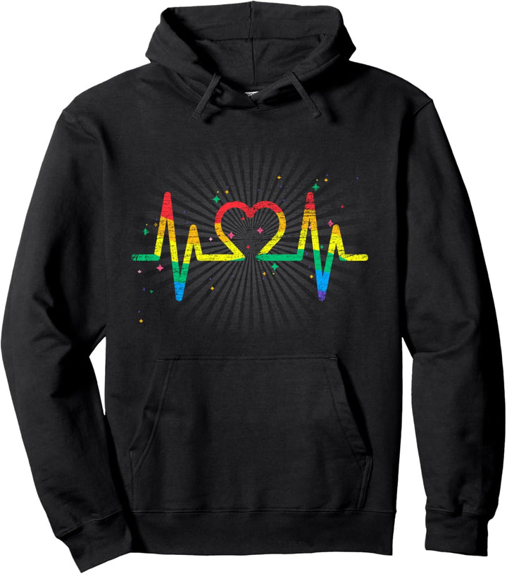 Gay Pride Queer CSD Pride Month Regenbogen Herzschlag LGBTQ Pullover Hoodie