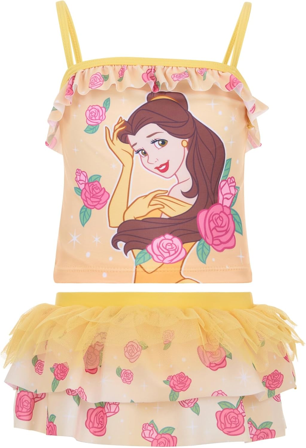 Disney Princess Moana Little Girls Tankini Top Swimsuit & Skirt Set Orange 5, Belle, Gelb