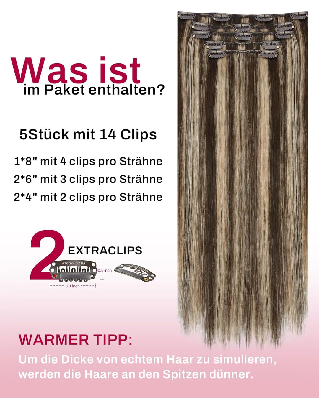 Moresoo Clip Extensions Echthaar Braun Haarextension Clips Remy Echthaar Extensions Clip in Haarverl