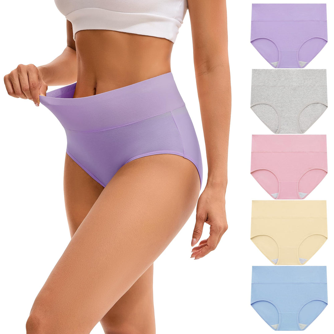 INNERSY Unterhosen Damen Baumwolle Stretch Slips Hohe Taille Weiche Unterwäsche Frauen 5er Pack XS F